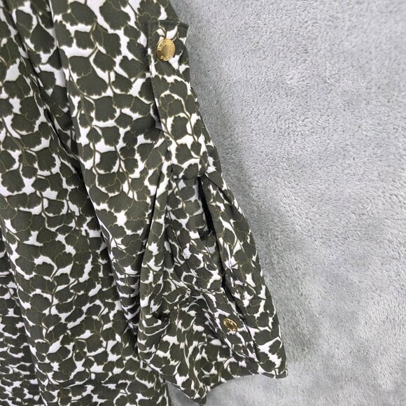 Womens Michael Kors Green & White Blouse Full Zip Polyester Button Up Size 2X - Picture 2 of 9